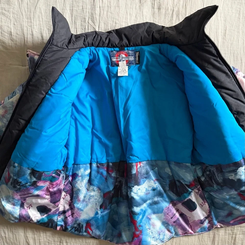 Vintage Polaris Snowmobile Puffer Jacket Thermoloft Abstract Map‎ Print